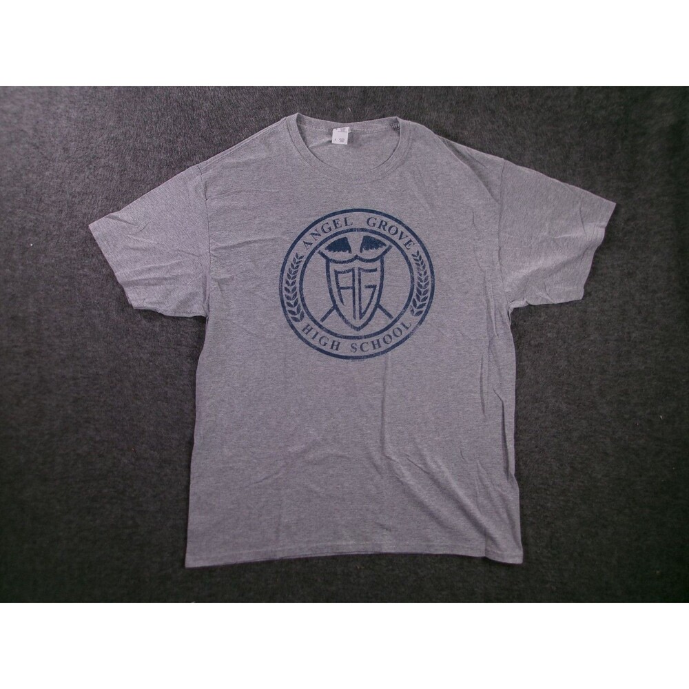 Angel Grove High School Shirt Mens L Gray Heather Power Rangers Short Sleeve Tee